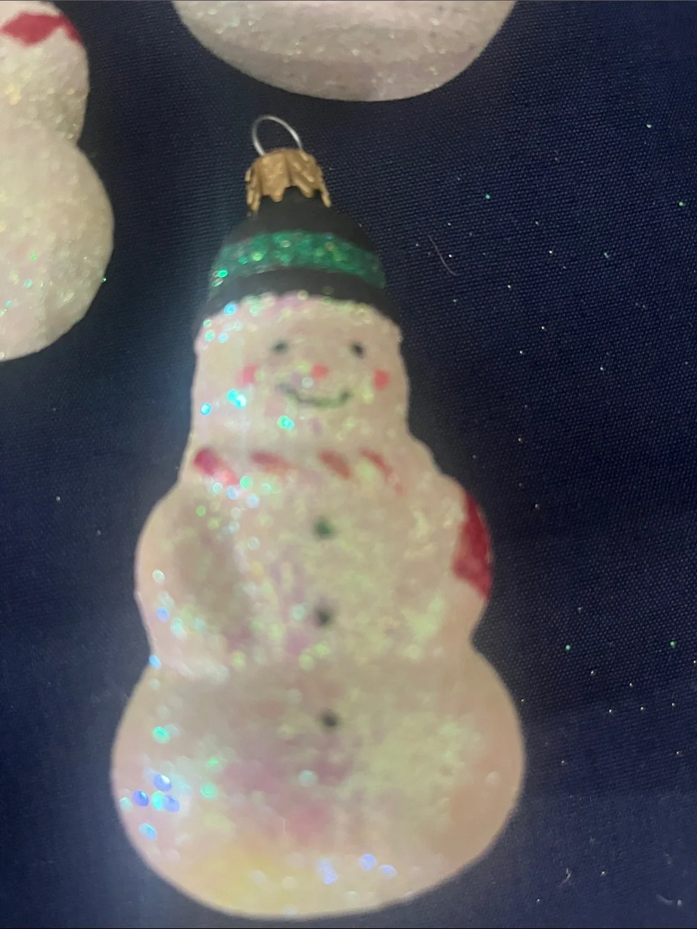 Glitter Snowman Ornaments - White and Green Holiday Set